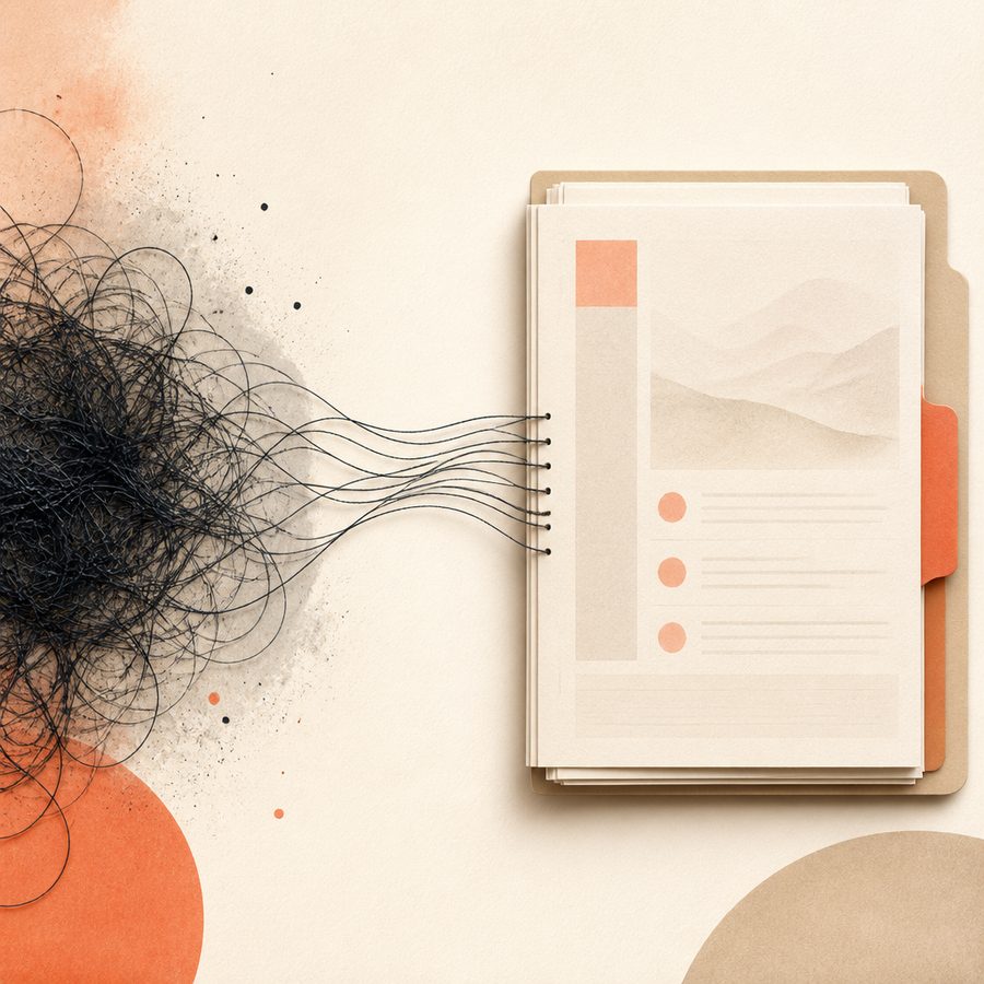 Illustration of tangled threads resolving into a clear case file